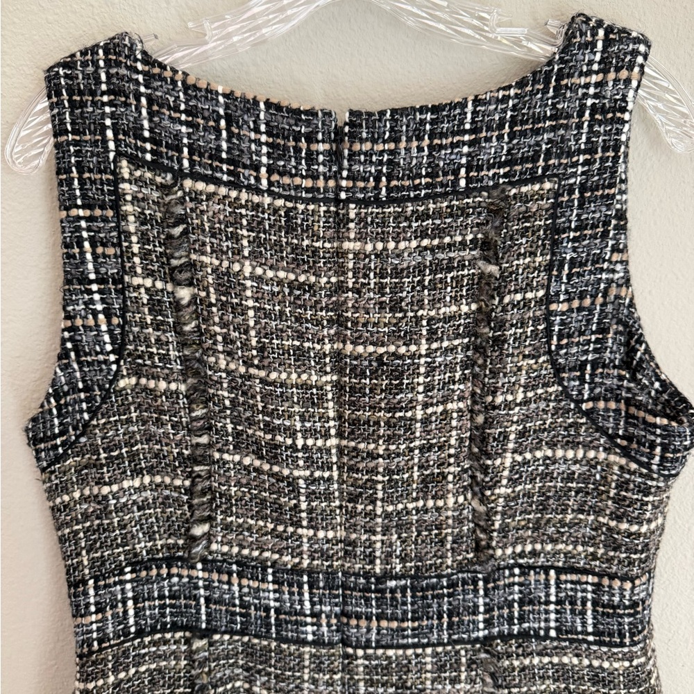 J. Crew Wool Woven Eyelash Fringe Trim Lined Pepper Tweed Midi Dress size 12 - Picture 9 of 9